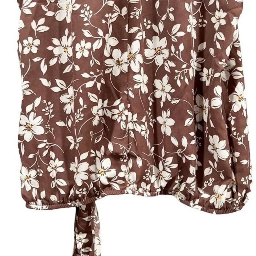 Sienna Sky Womens Brown Floral High Ruffle Neck Side Tie Blouse XS 02CT3687W - Picture 2 of 8
